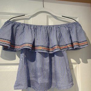 Blue & White Stripped Off-the-Shoulder Top, Size S